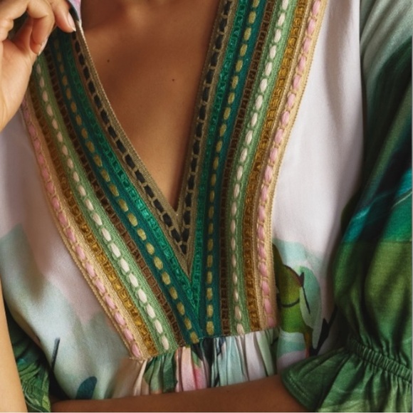 Anthropologie Green and Pink Floral Blouse - Picture 2 of 11